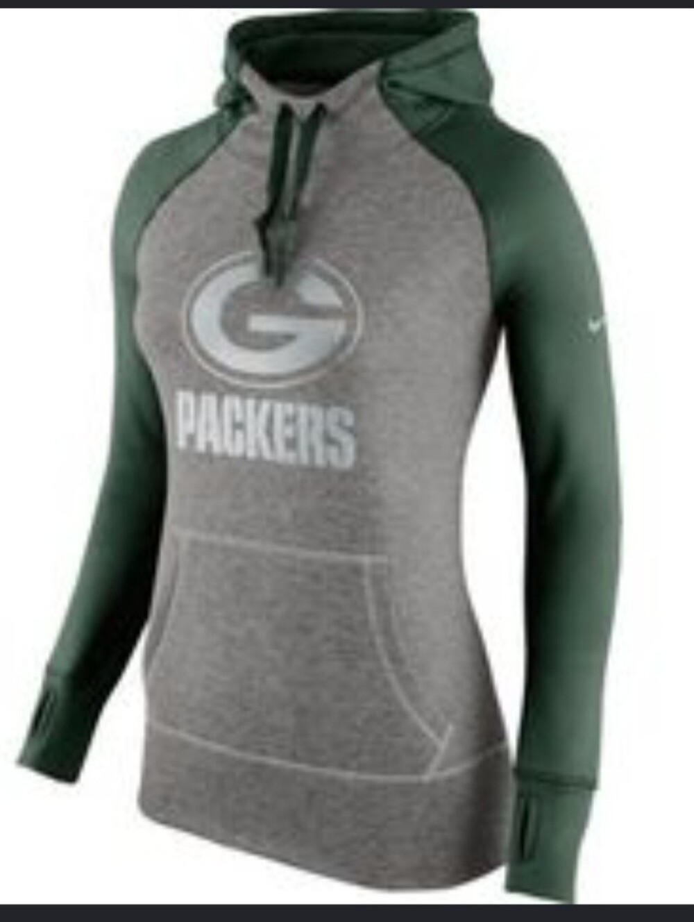 Nike women's small heather charcoal and green Green Bay Packers pullover hoodie